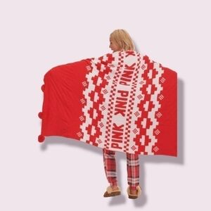 Victoria's Secret Sherpa Throw Blanket 60×50 New Red White Soft New